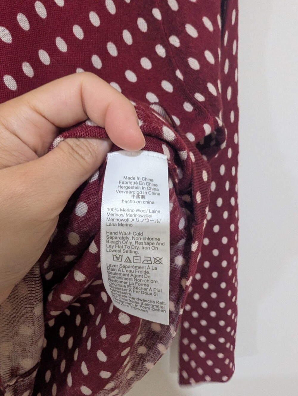 JCrew NWOT Burgundy Carolyn Cardigan In Polka-Dot Merino Wool - Picture 13 of 15